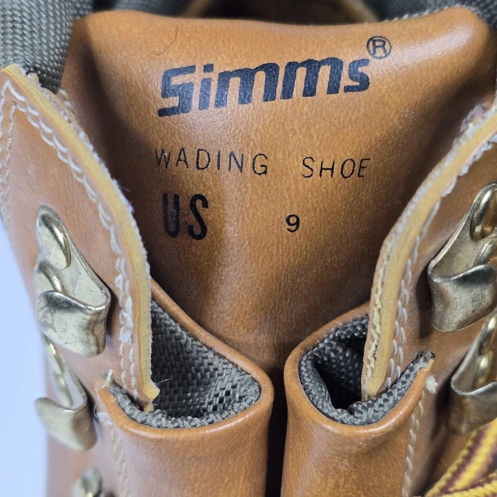 Vintage Simms Wading Shoes Mens 9 Brown Felt Sole Fly Fishing Boots 4465 9M